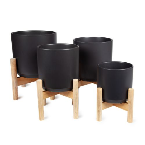 Flower Pot with Stand Matte Black
