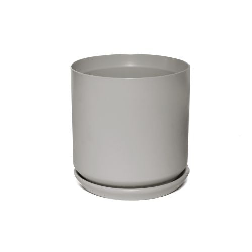 Cylnder Pot with Saucer Grey