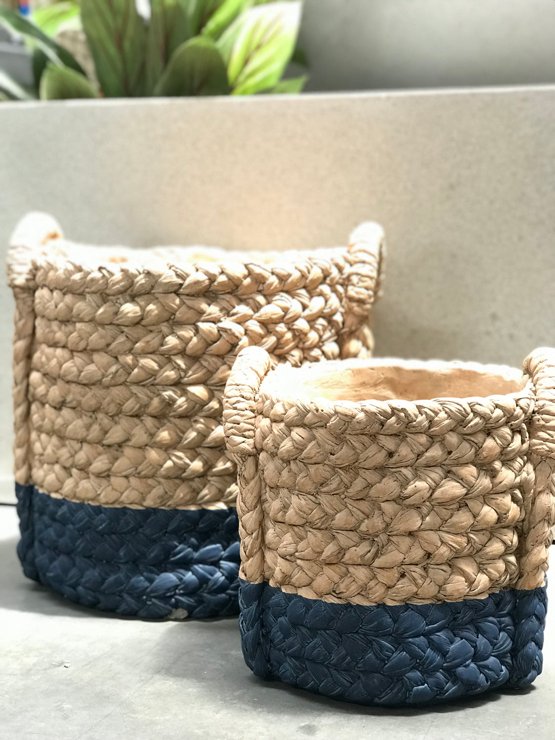 Large Blue Trim Basket Weave Pots