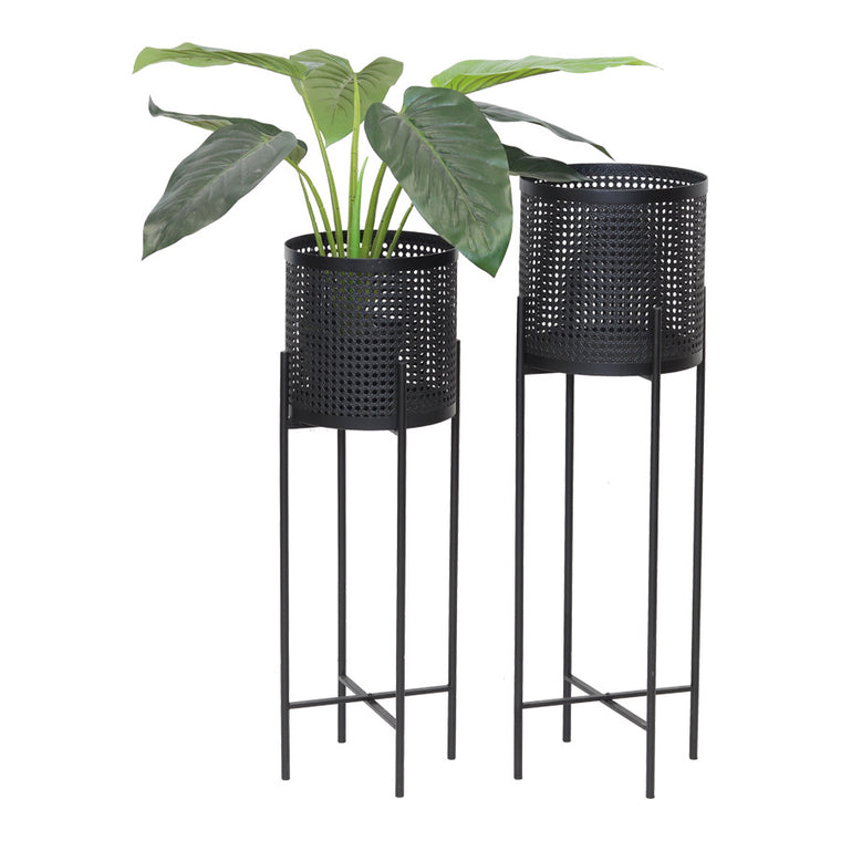 Nested Black Weave-Look Stilted Planter