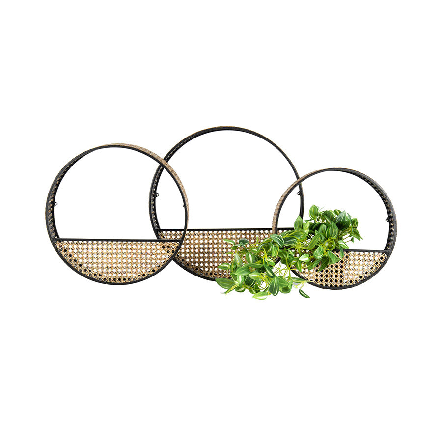 Nested Rattan-Look with Black Wall Planter